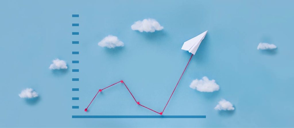 graphic illustrating growth on the graph into the clouds